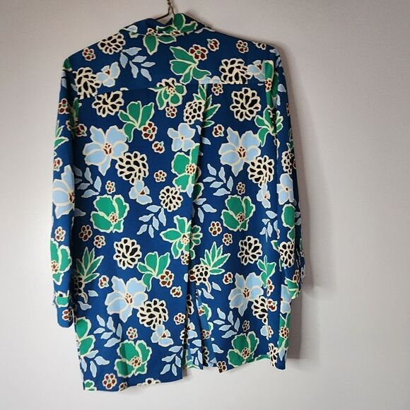 Banana Republic Blouse Top Small Blue Green Floral Split Back Blouse Women NWT - Picture 8 of 10